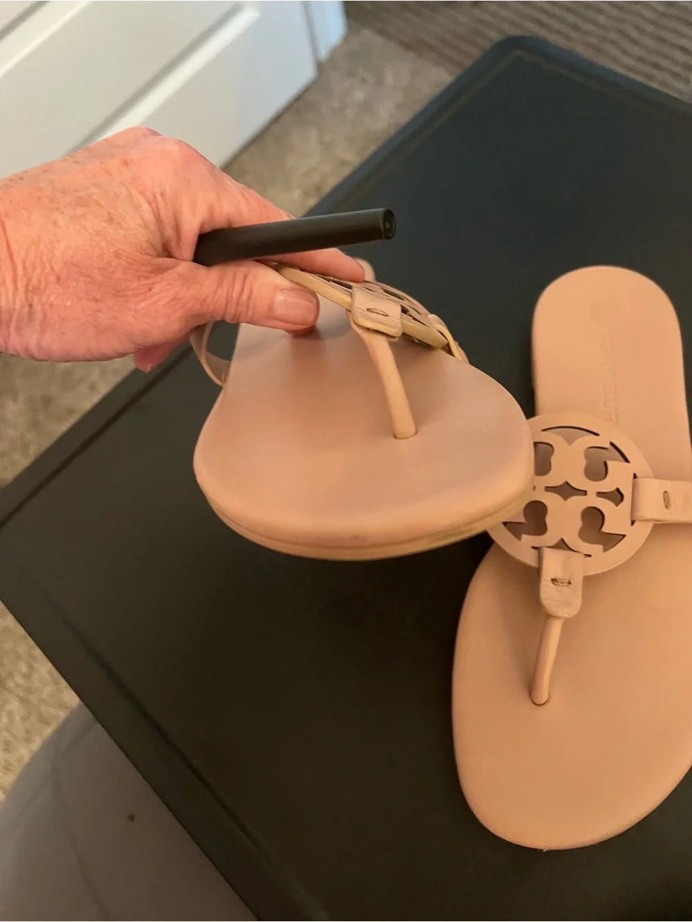 Tory Burch Blush Leather Logo Thong Sandals